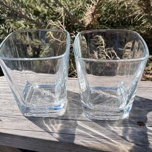 2 Crown Royal Raised Letter Logo Square Clear Whiskey Glasses